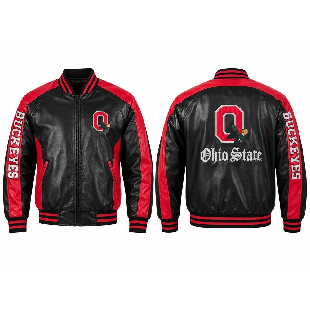 Steve & Barry's Ohio State Buckeyes Faux Leather Varsity Jacket Mens Large Black